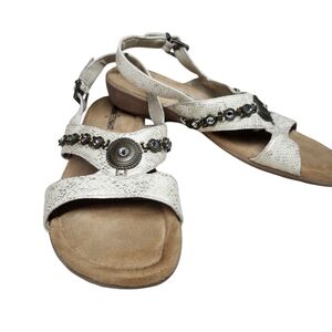 Minnetonka Selene Gold Metallic Leather Rhinestone Slingback Sandals Size 9